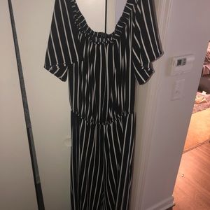 Black and white striped jump suit